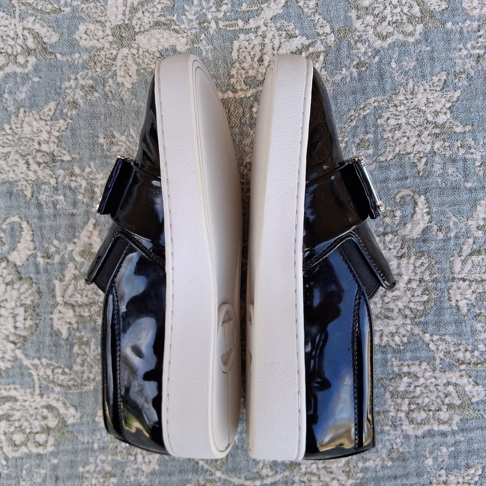 🏵 MICHAEL Michael Kors Black Patent Leather Slip On Sneakers with Crystals Sz.6 - Picture 11 of 14